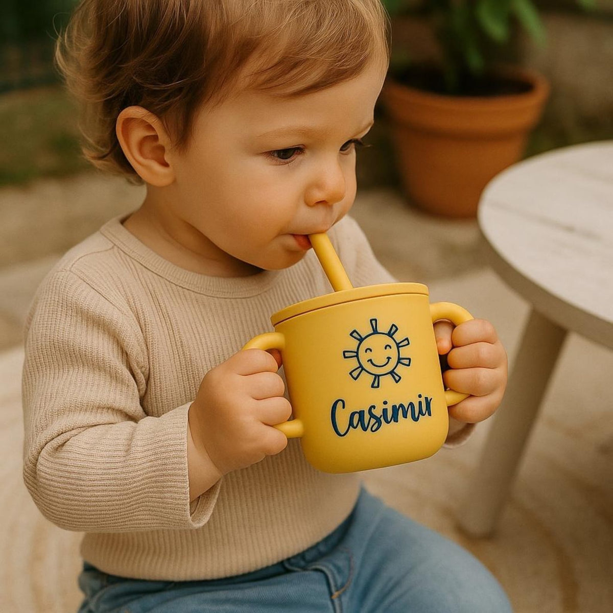 Personalized Sippy Cup with Straw | Custom Toddler Training Cup | Silicone Baby Cup