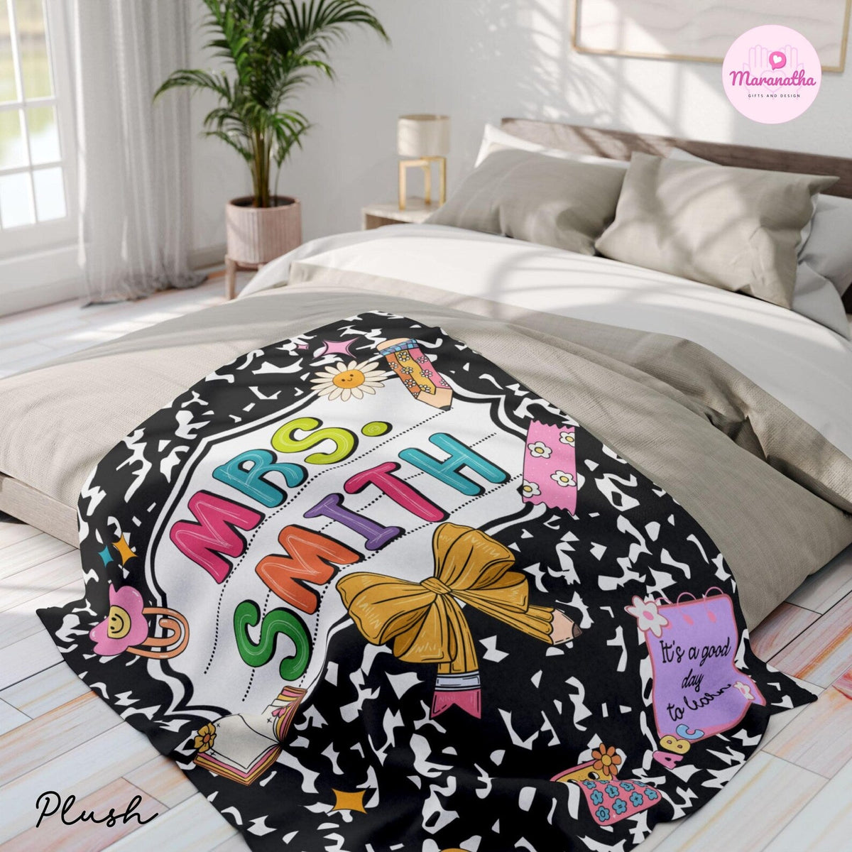 Custom Teacher Blanket with Name Cute Notebook Design Throw Blanket