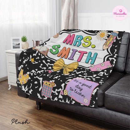 Custom Teacher Blanket with Name Cute Notebook Design Throw Blanket
