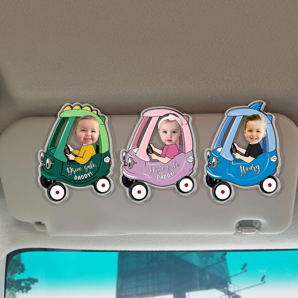 Custom Kids Photo Car Visor Clip: Personalized Fathers Day Gift for Dad,