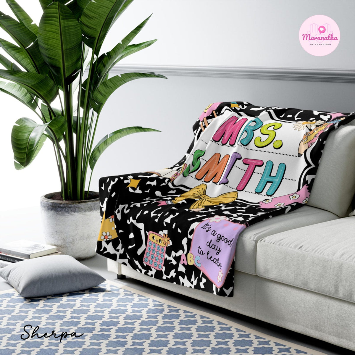 Custom Teacher Blanket with Name Cute Notebook Design Throw Blanket