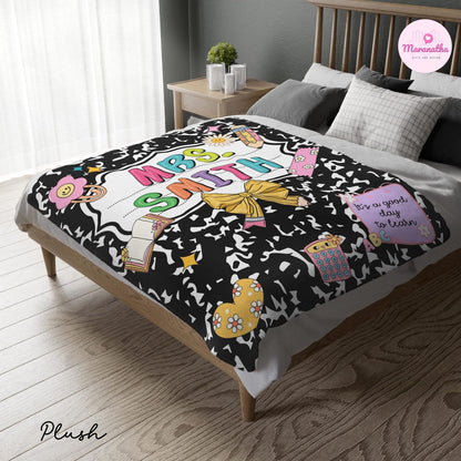 Custom Teacher Blanket with Name Cute Notebook Design Throw Blanket