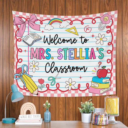 Personalized Teacher Tapestry, Custom Welcome Classroom Banner with Name
