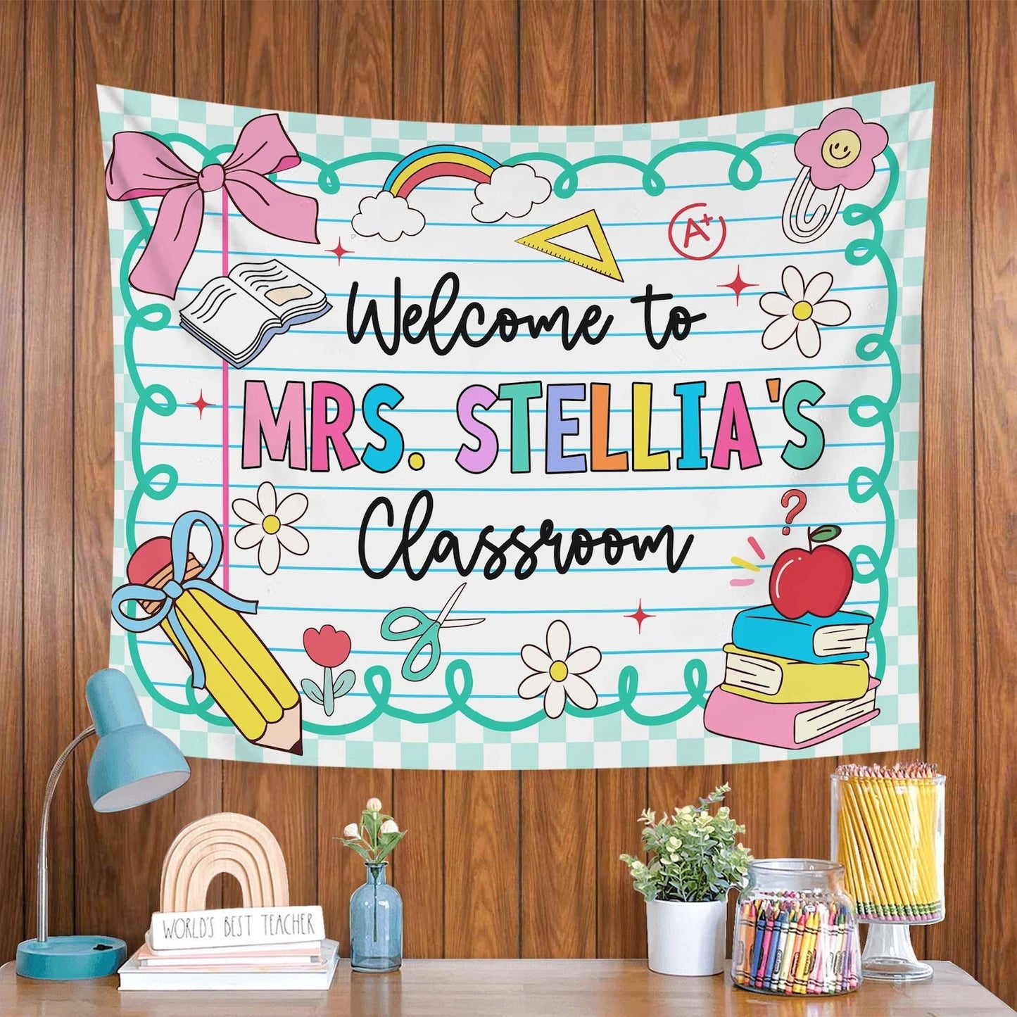 Personalized Teacher Tapestry, Custom Welcome Classroom Banner with Name