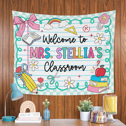 Personalized Teacher Tapestry, Custom Welcome Classroom Banner with Name