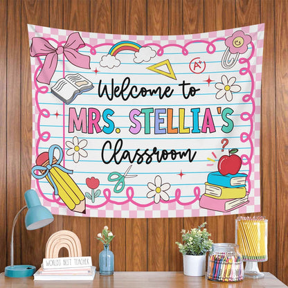 Personalized Teacher Tapestry, Custom Welcome Classroom Banner with Name