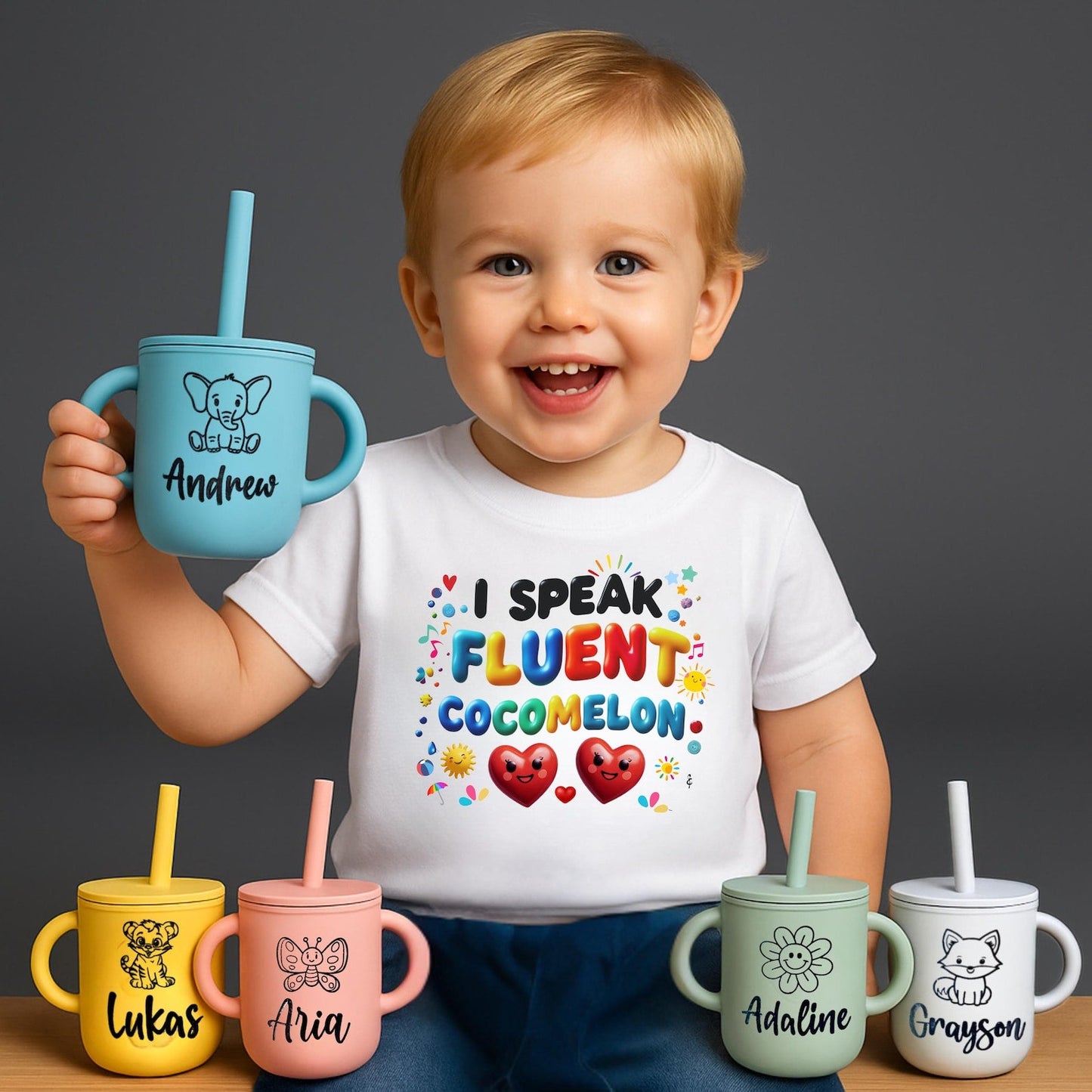 Personalized Sippy Cup with Straw | Custom Toddler Training Cup | Silicone Baby Cup