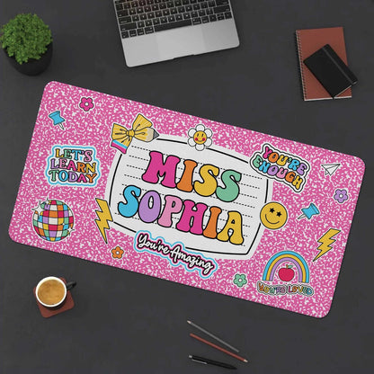 Personalized Teacher Desk Mat, Custom Teacher Composition Book Desk Mat With Name