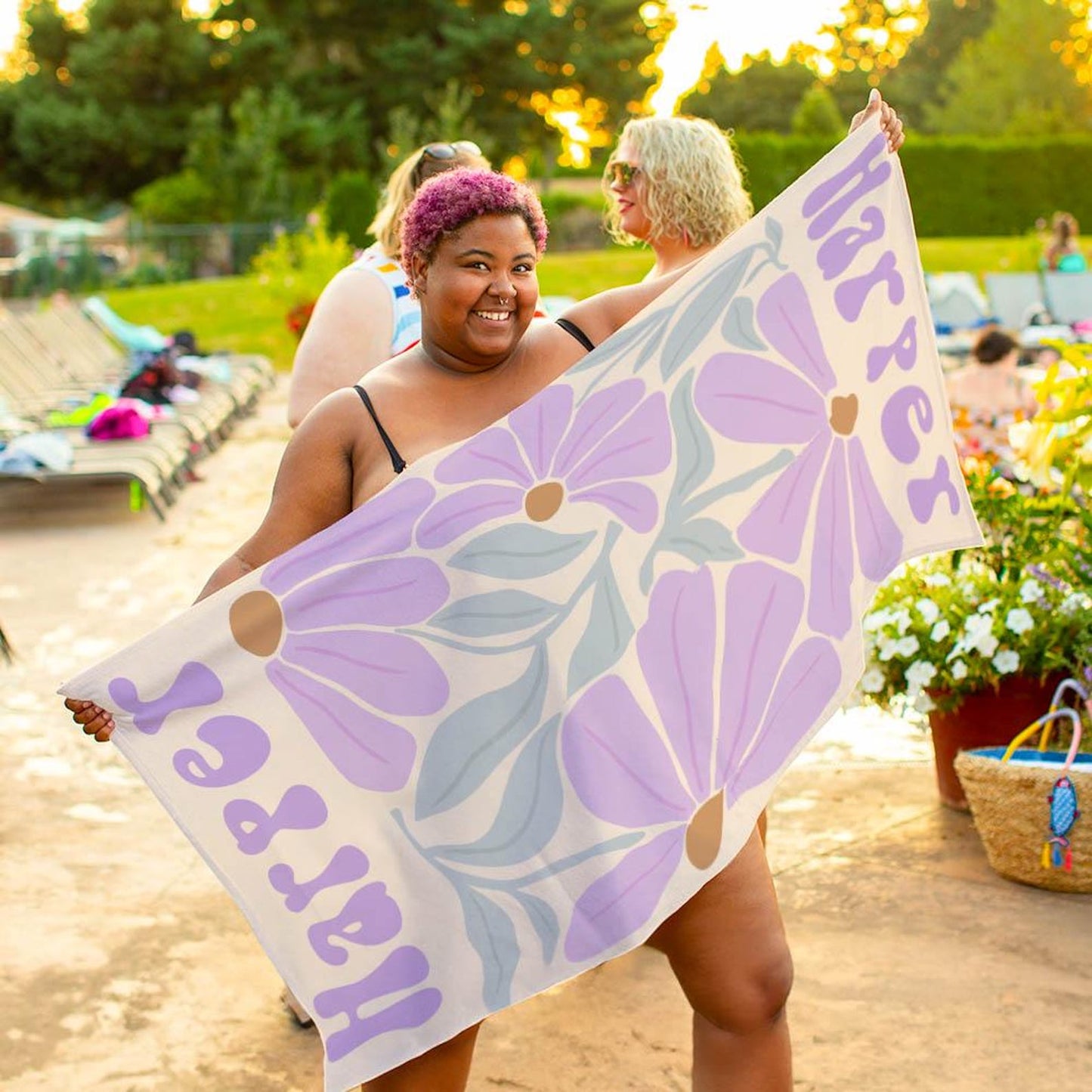 Personalized Oversized Floral Beach Towel—Quick-Dry Multicolor Towel