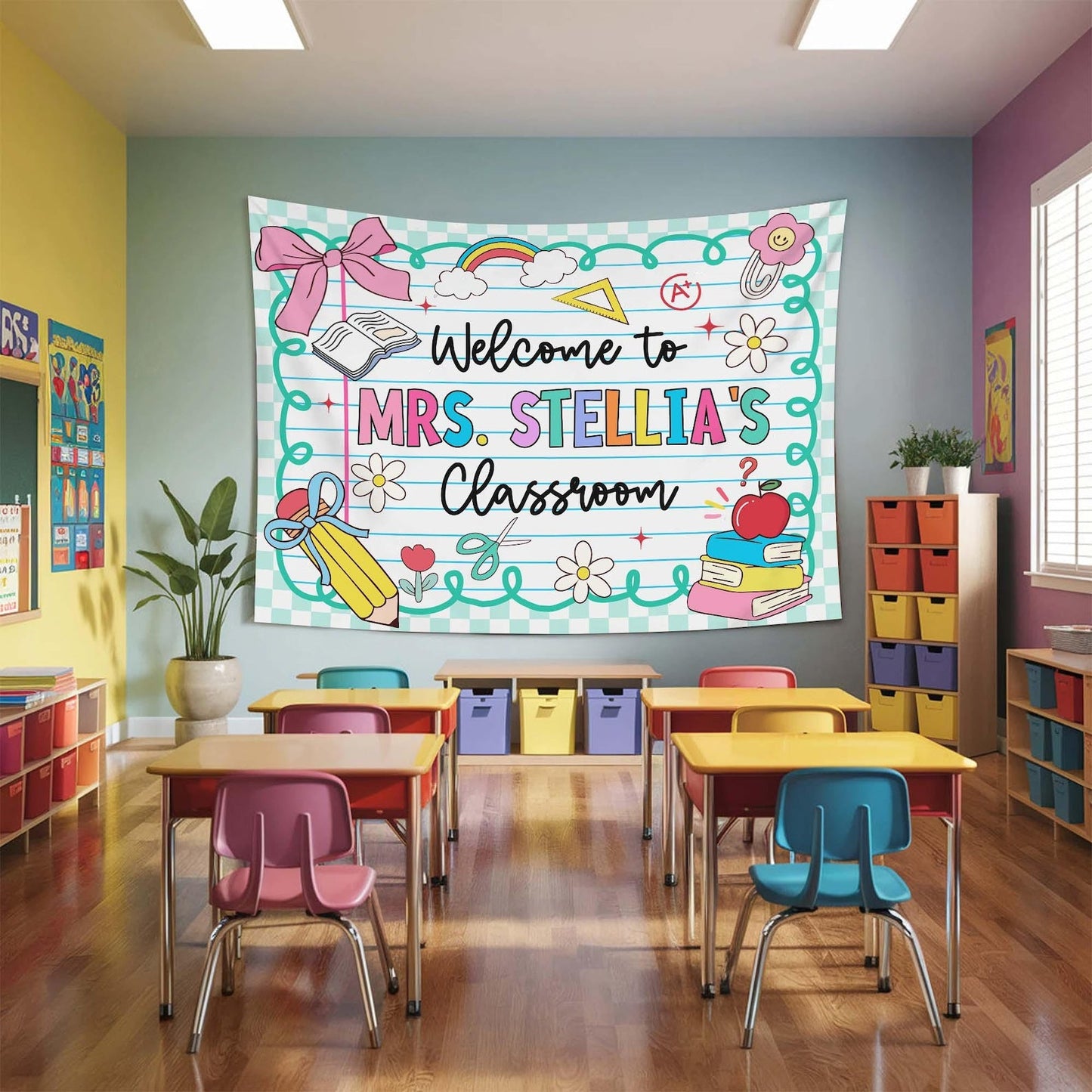Personalized Teacher Tapestry, Custom Welcome Classroom Banner with Name