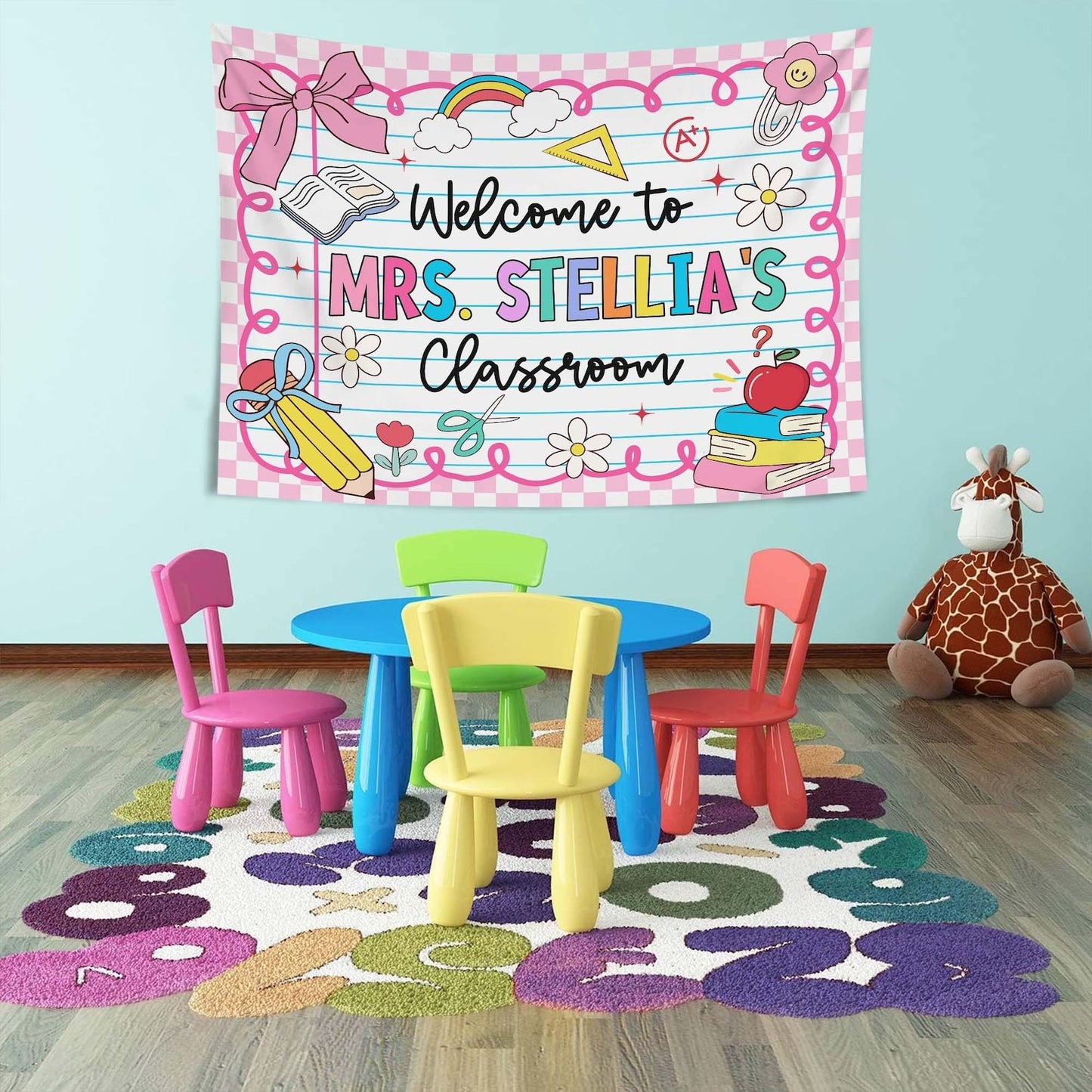Personalized Teacher Tapestry, Custom Welcome Classroom Banner with Name