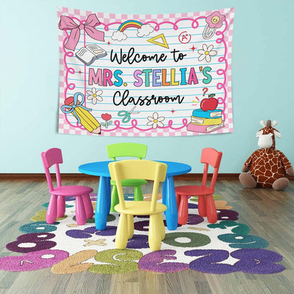 Personalized Teacher Tapestry, Custom Welcome Classroom Banner with Name