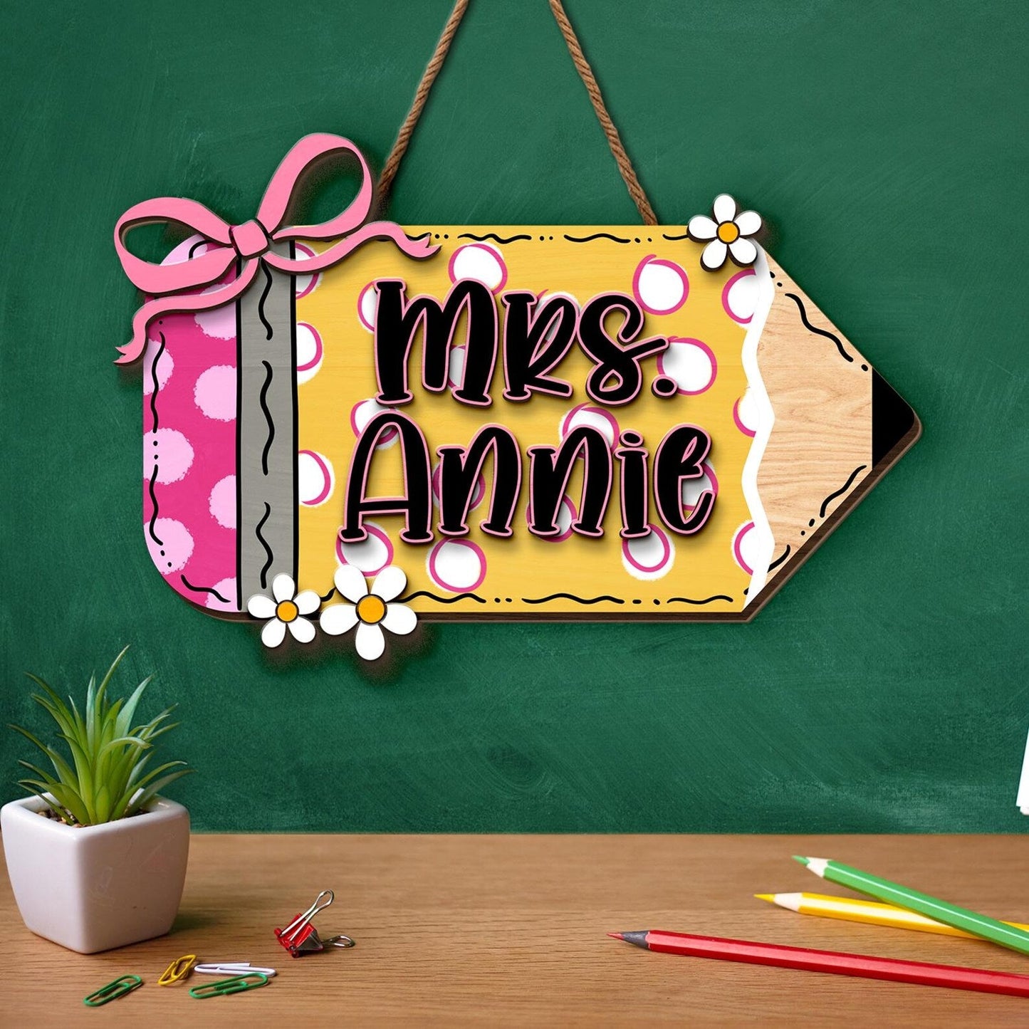Personalized Teacher Back To School Gifts, Pencil Teacher Door Sign