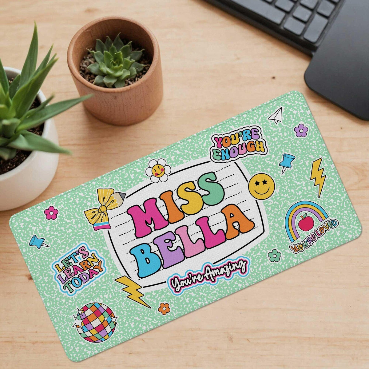 Personalized Teacher Desk Mat, Custom Teacher Composition Book Desk Mat With Name