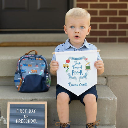 Personalized First Day of School Pennant, Embroidered Canvas Flag