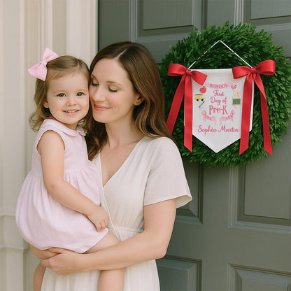 Personalized First Day of School Pennant, Embroidered Canvas Flag