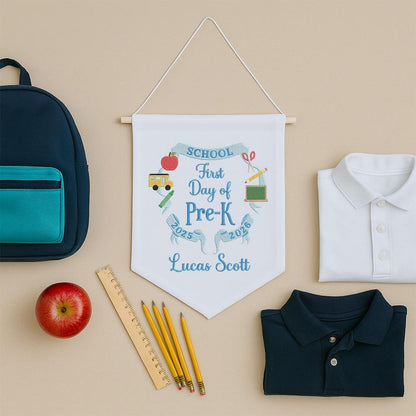 Personalized First Day of School Pennant, Embroidered Canvas Flag