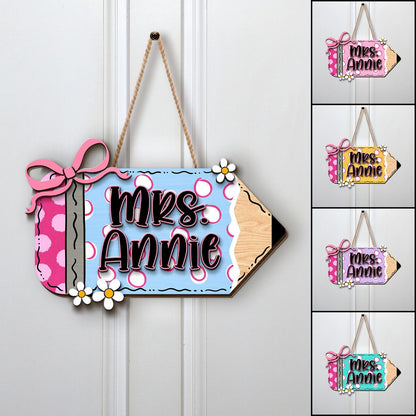 Personalized Teacher Back To School Gifts, Pencil Teacher Door Sign