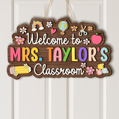Personalized Teacher Name Sign: 3D Wood Classroom Door Hanger