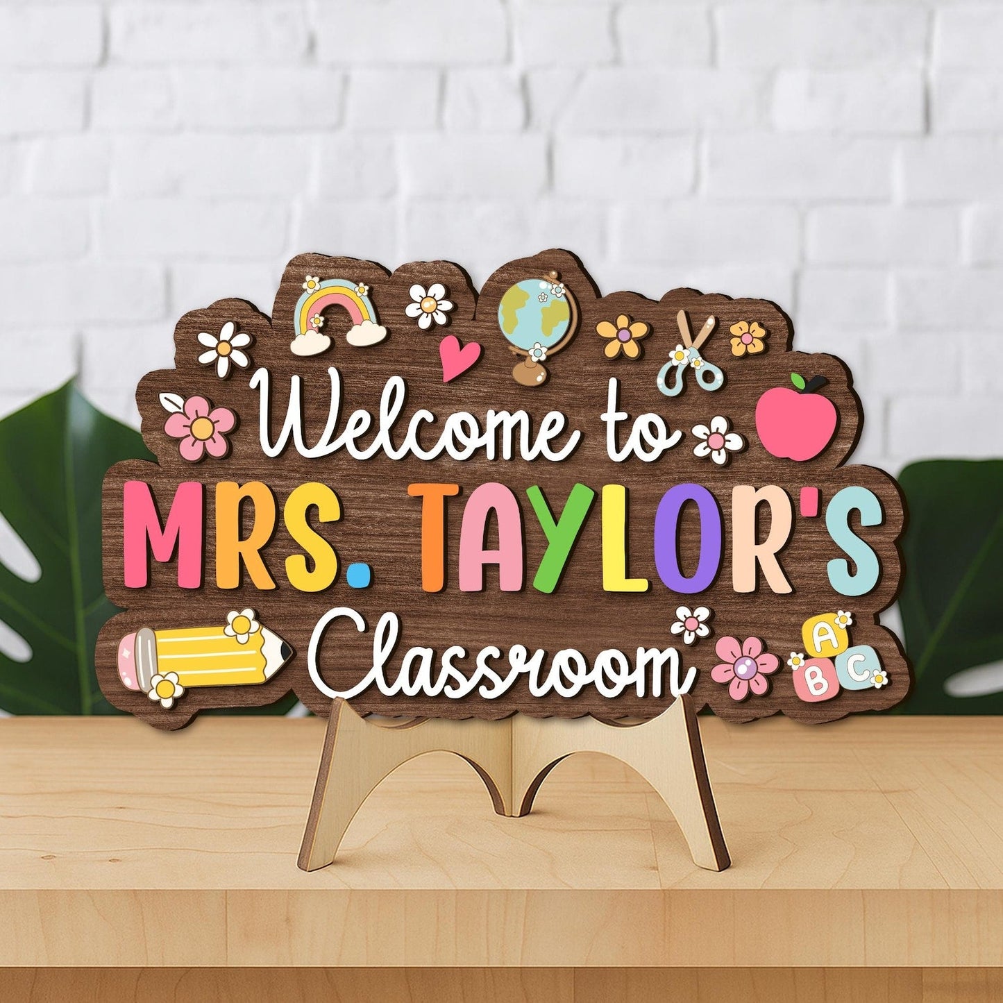 Personalized Teacher Name Sign: 3D Wood Classroom Door Hanger
