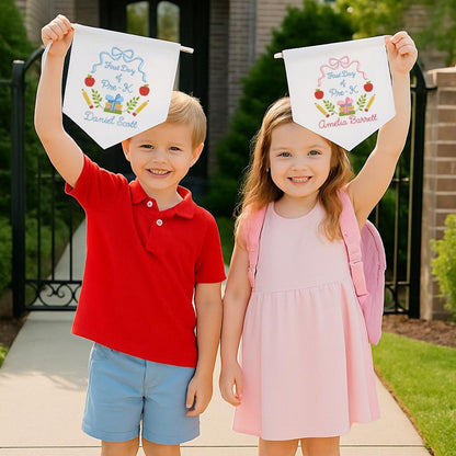 Personalized Back to School Banner, First Day of School Pennant, Embroidered Flag Pennant