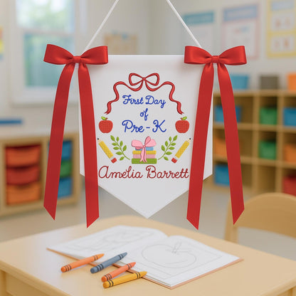 Personalized Back to School Banner, First Day of School Pennant, Embroidered Flag Pennant