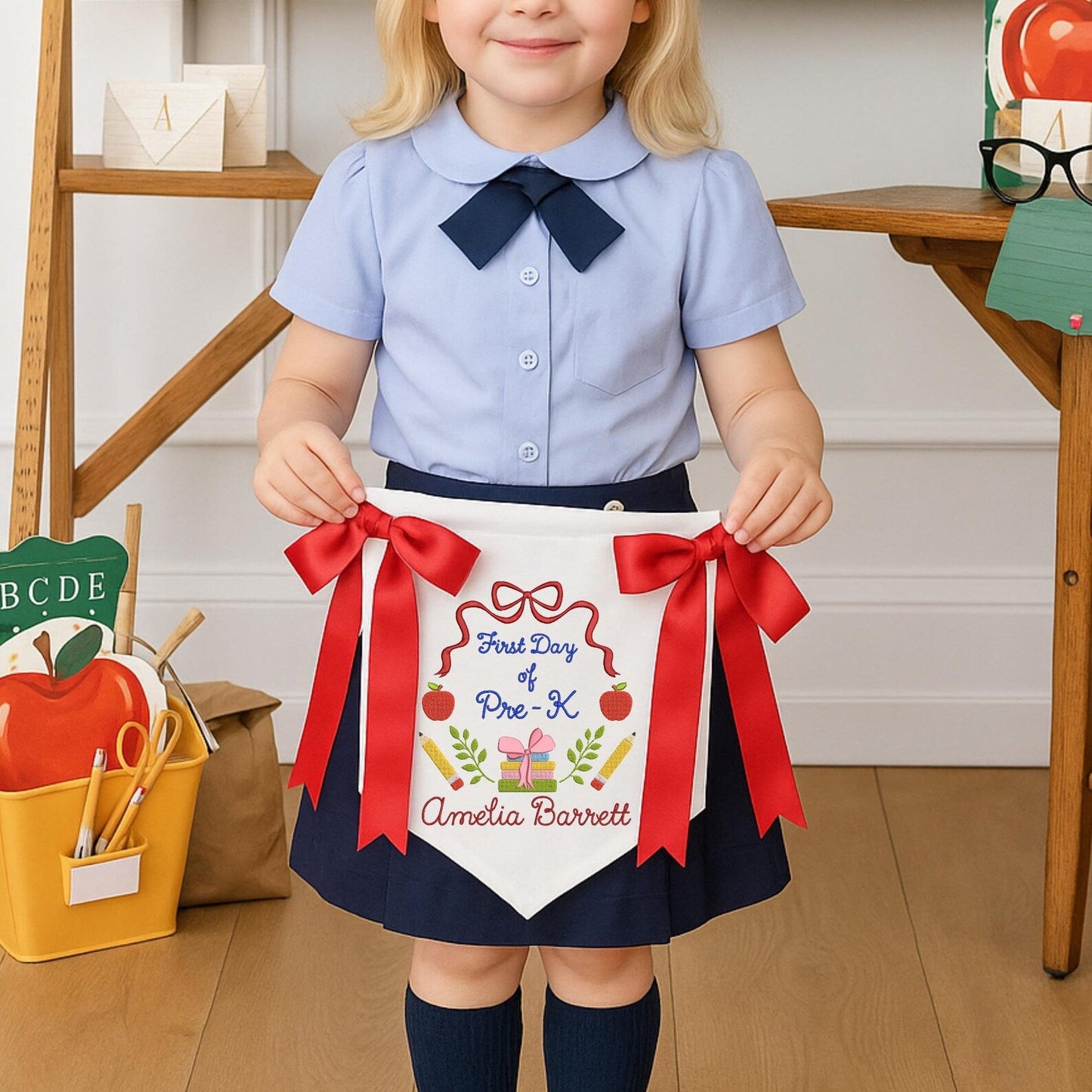 Personalized Back to School Banner, First Day of School Pennant, Embroidered Flag Pennant