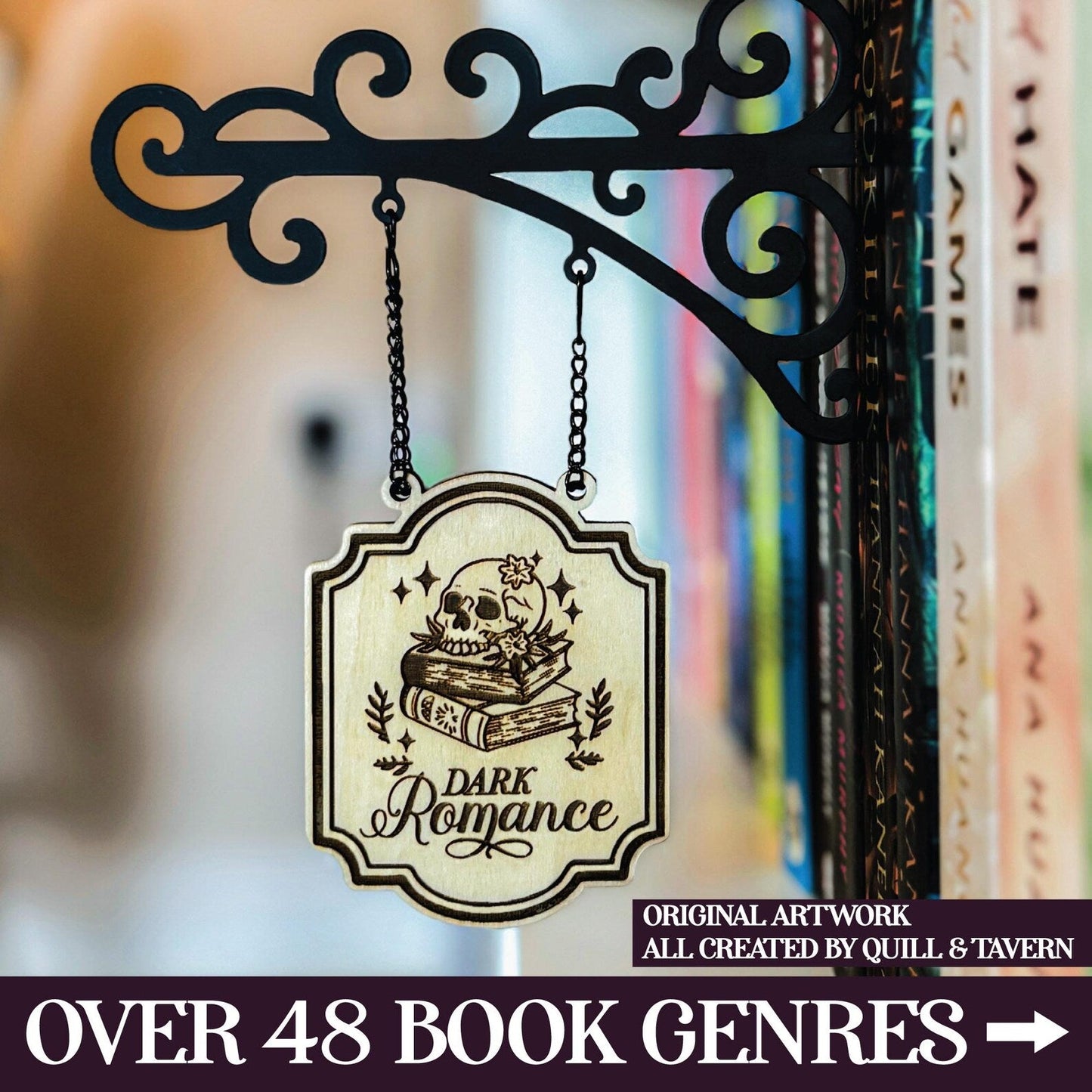 Original Dark Romance Tavern Sign, Custom Book Genre Shelf Dividers