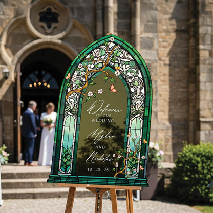 Wedding Welcome Sign, Custom Acrylic Wedding Sign, Printed Stained Glass Wedding Entrance Sign