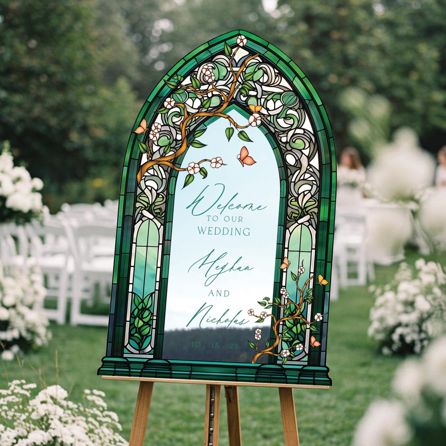 Wedding Welcome Sign, Custom Acrylic Wedding Sign, Printed Stained Glass Wedding Entrance Sign