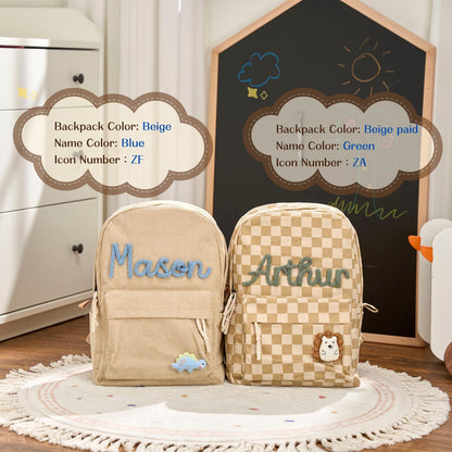 Personalized Corduroy Backpack – Custom Name Kids School Bag