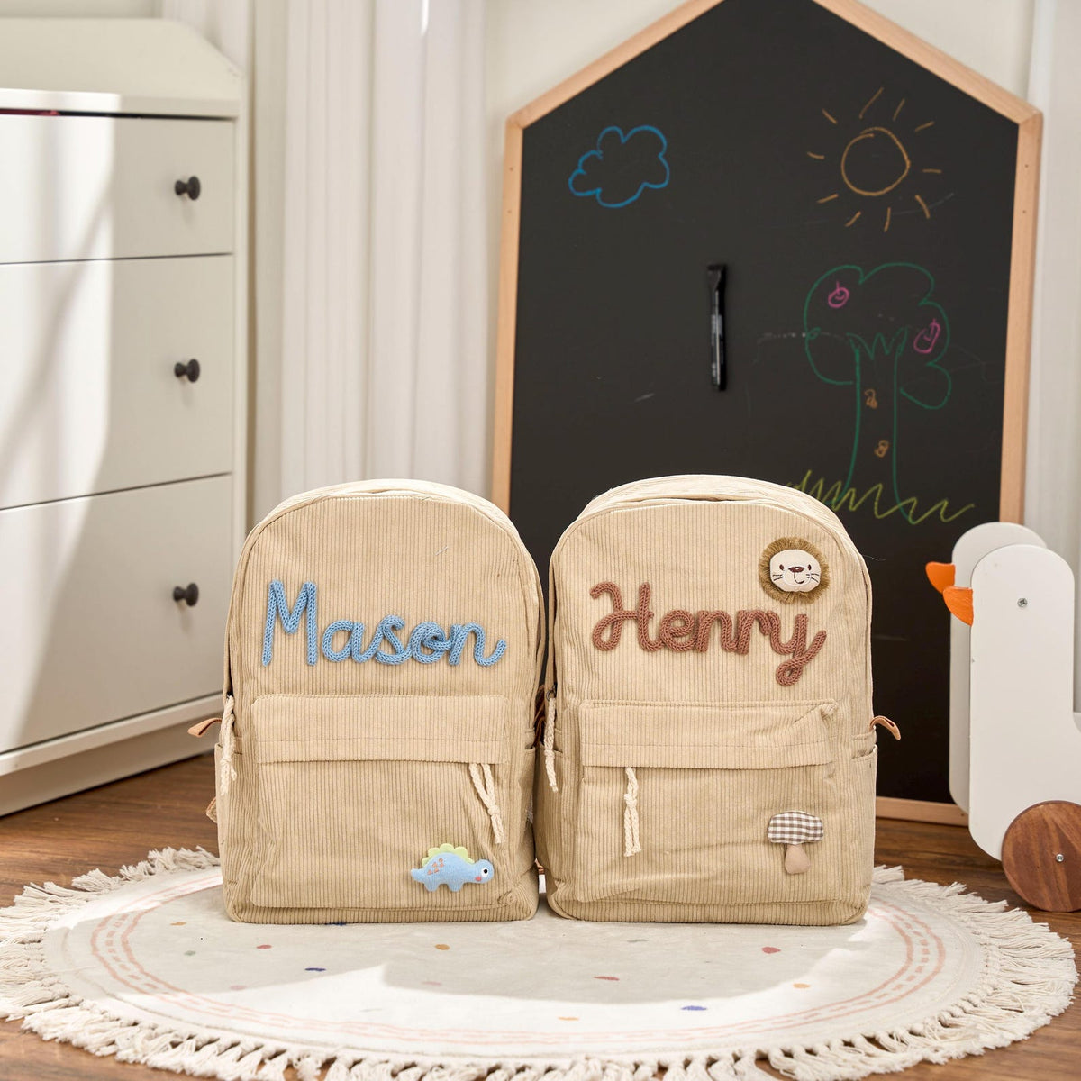Personalized Corduroy Backpack – Custom Name Kids School Bag
