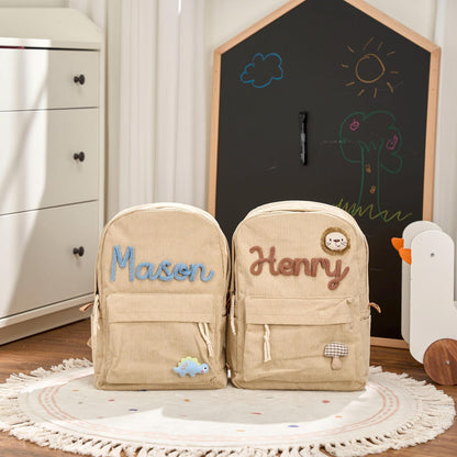 Personalized Corduroy Backpack – Custom Name Kids School Bag