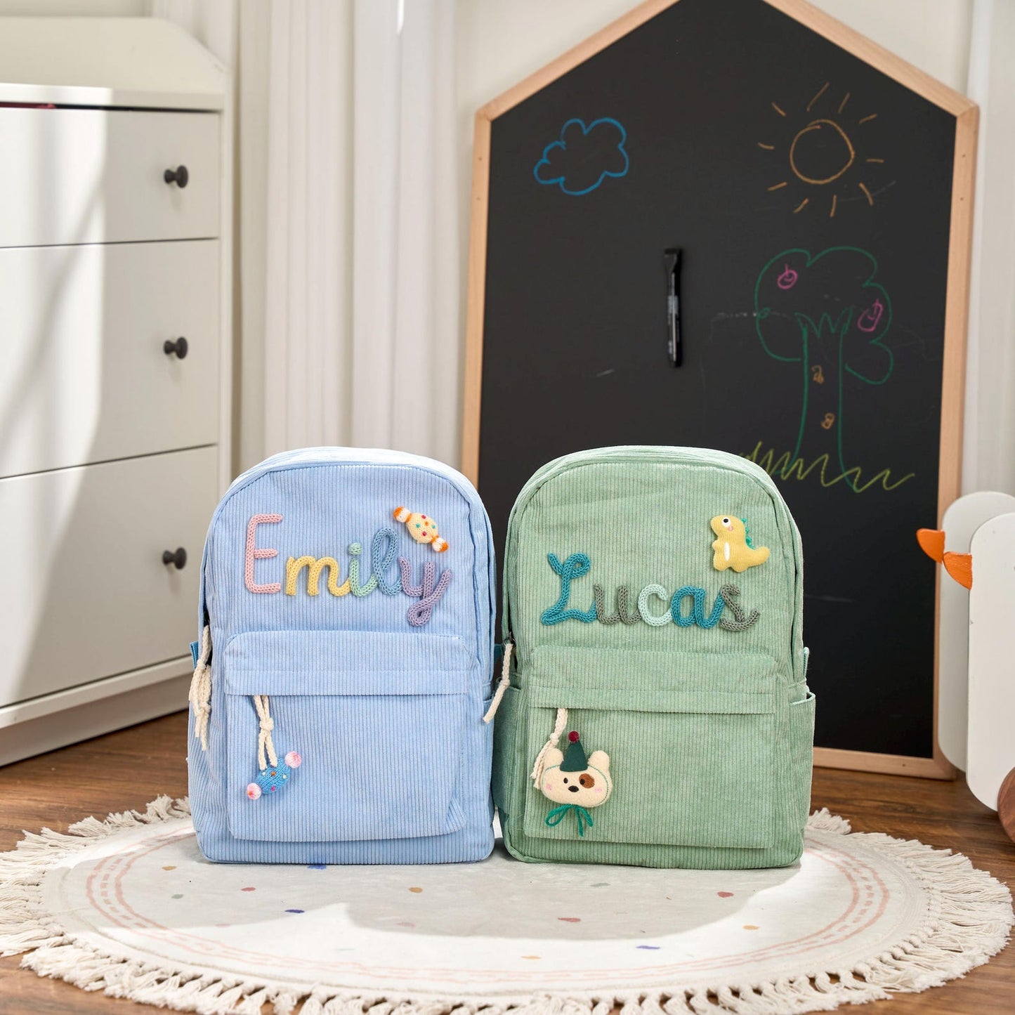 Personalized Corduroy Backpack – Custom Name Kids School Bag