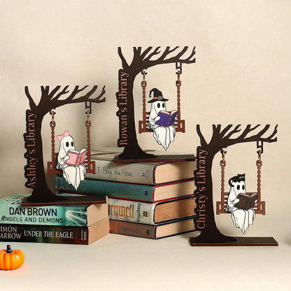 Chilling Ghost On Swing - Cute Ghost Decor, Library Sign, Adopt a Ghost, Reading Decor