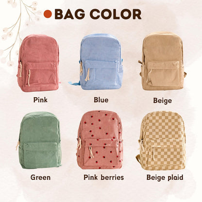 Personalized Corduroy Backpack – Custom Name Kids School Bag