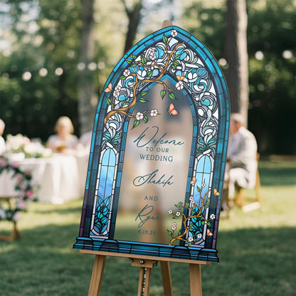 Wedding Welcome Sign, Custom Acrylic Wedding Sign, Printed Stained Glass Wedding Entrance Sign
