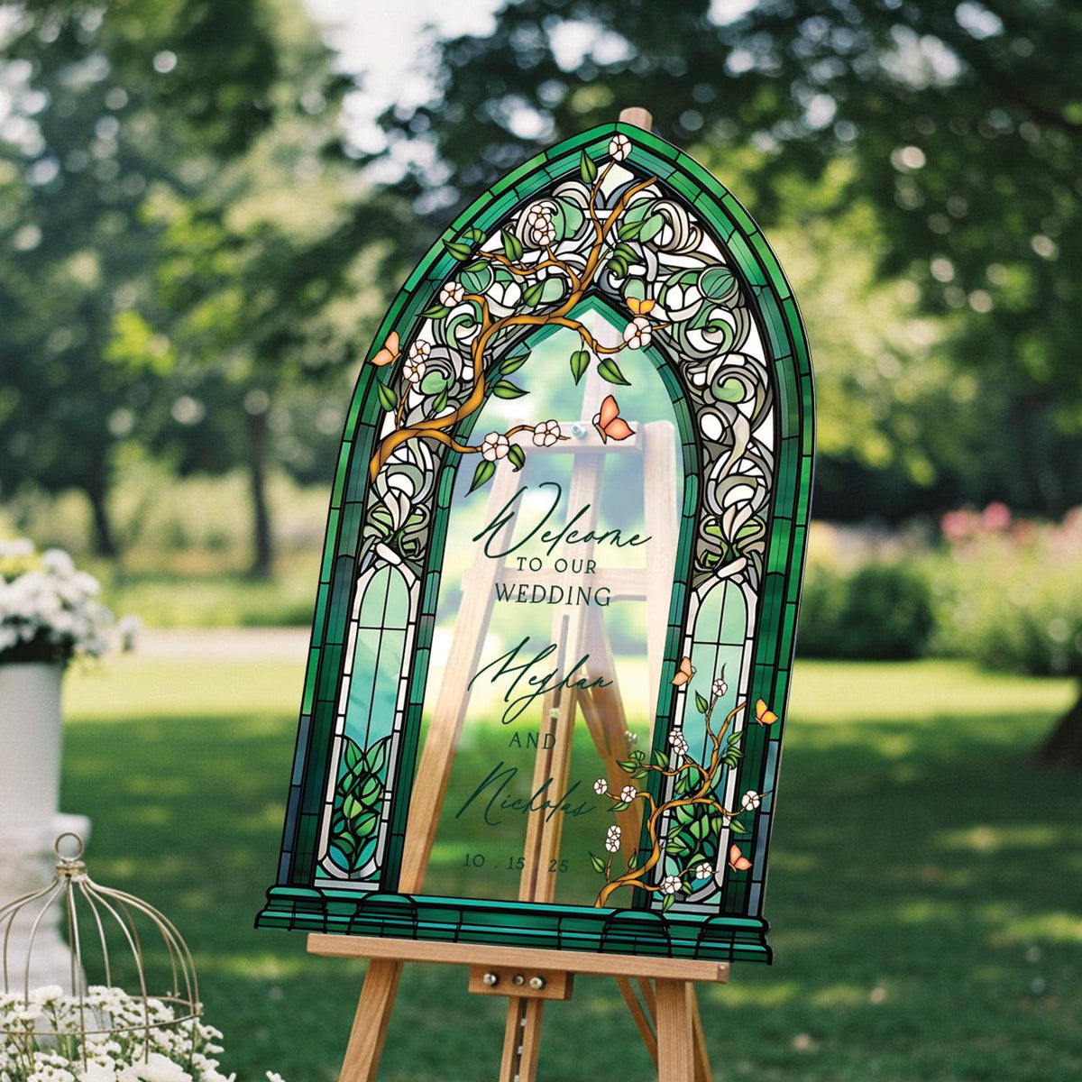Wedding Welcome Sign, Custom Acrylic Wedding Sign, Printed Stained Glass Wedding Entrance Sign