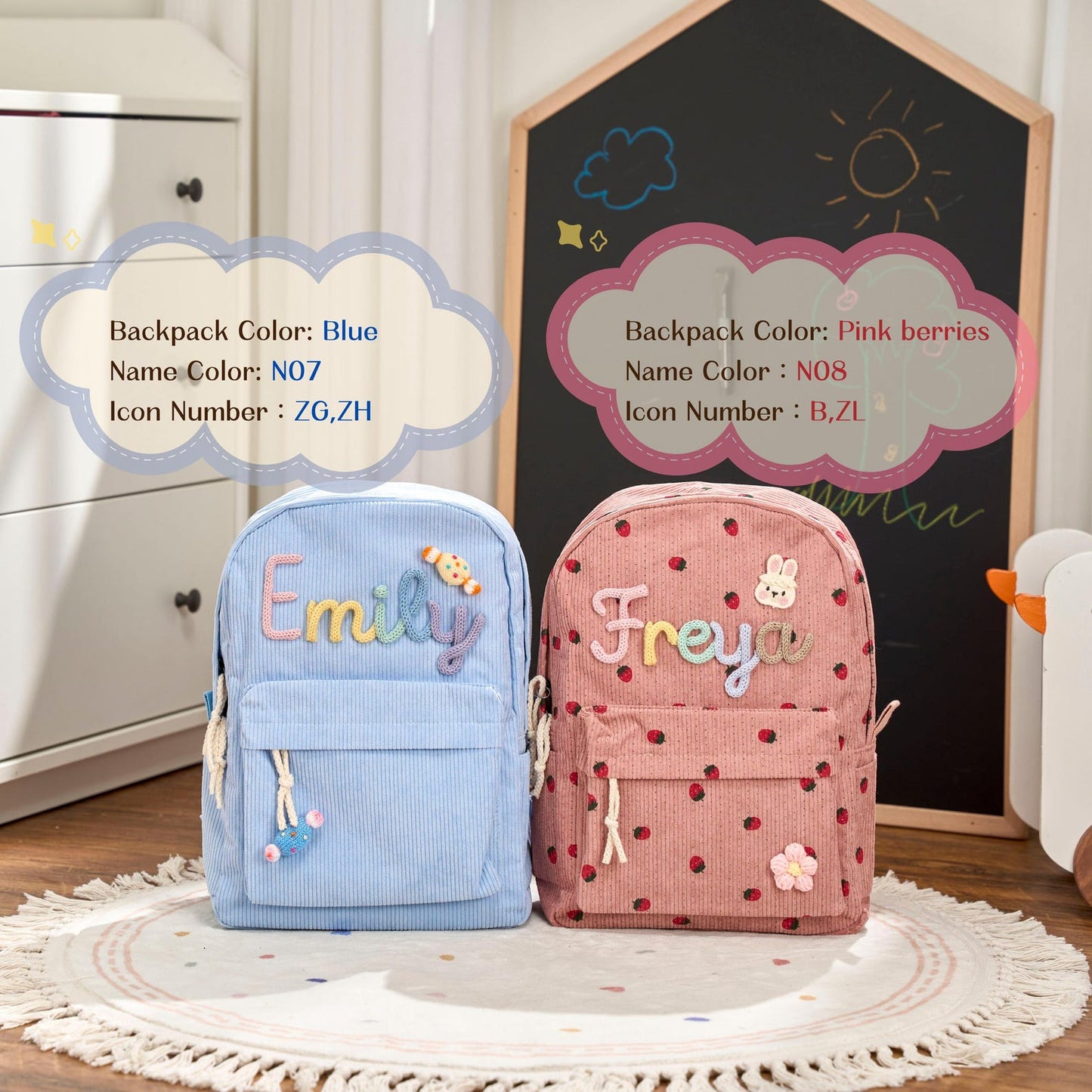 Personalized Corduroy Backpack – Custom Name Kids School Bag