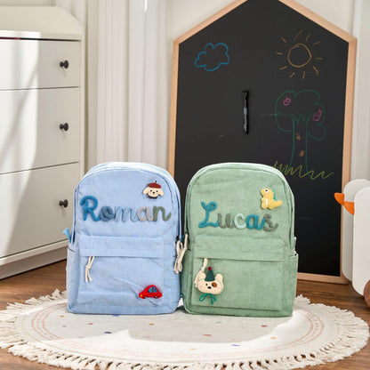 Personalized Corduroy Backpack – Custom Name Kids School Bag