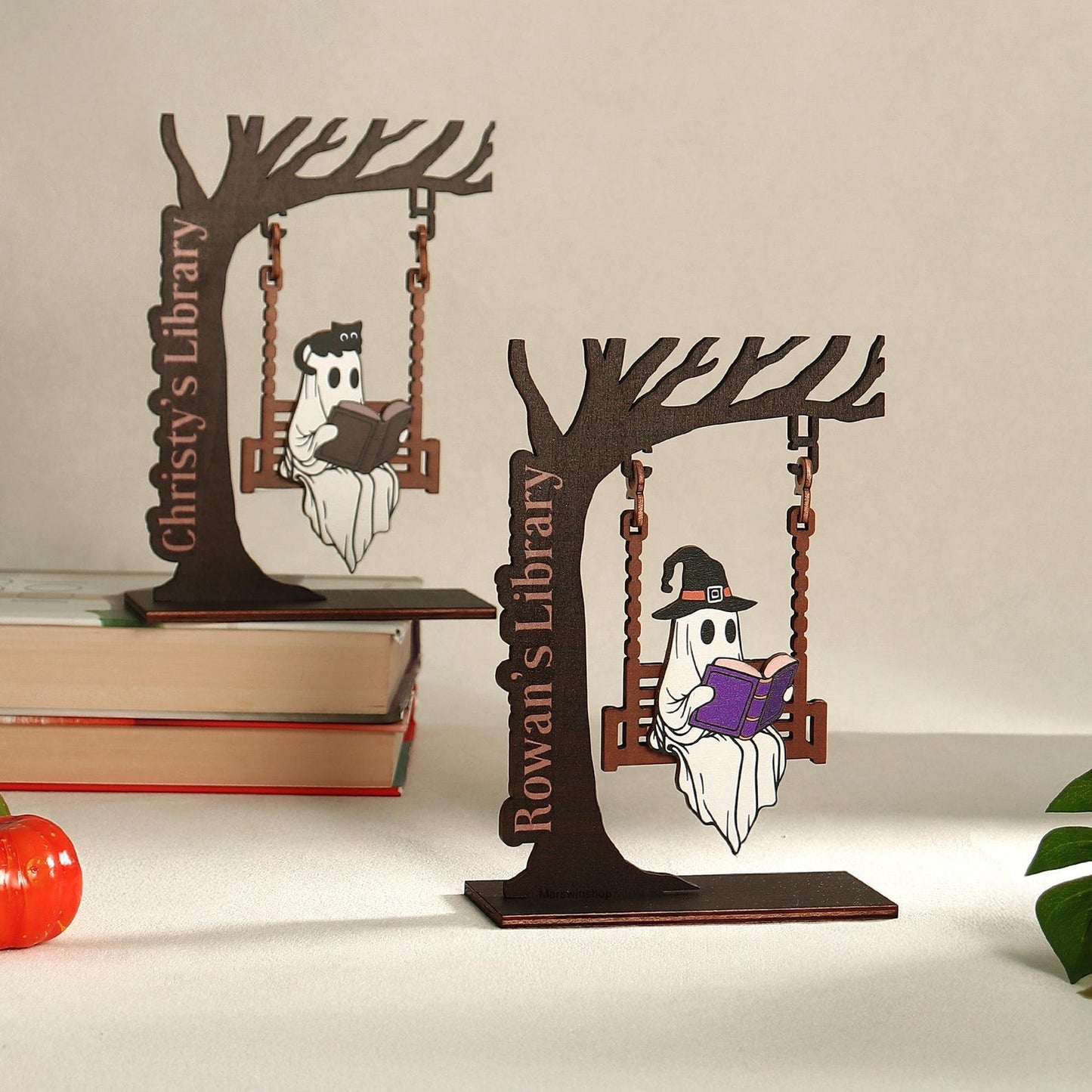 Chilling Ghost On Swing - Cute Ghost Decor, Library Sign, Adopt a Ghost, Reading Decor