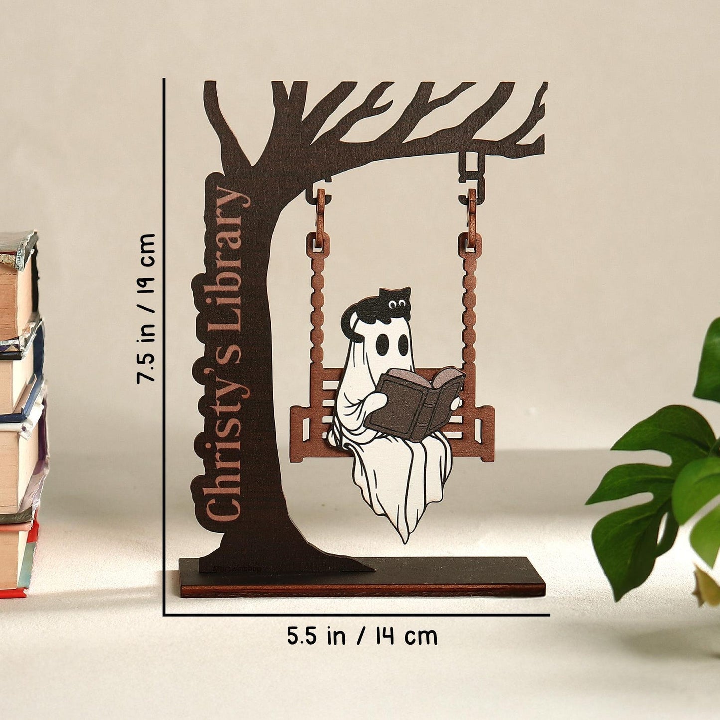 Chilling Ghost On Swing - Cute Ghost Decor, Library Sign, Adopt a Ghost, Reading Decor