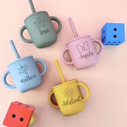 Personalized Sippy Cup with Straw | Custom Toddler Training Cup | Silicone Baby Cup