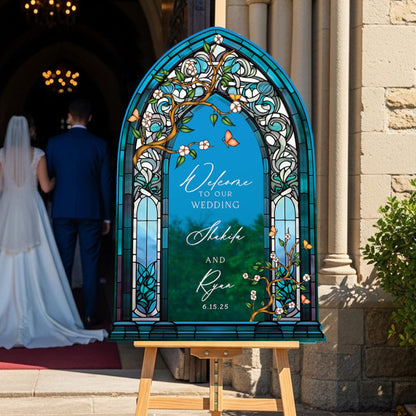 Wedding Welcome Sign, Custom Acrylic Wedding Sign, Printed Stained Glass Wedding Entrance Sign