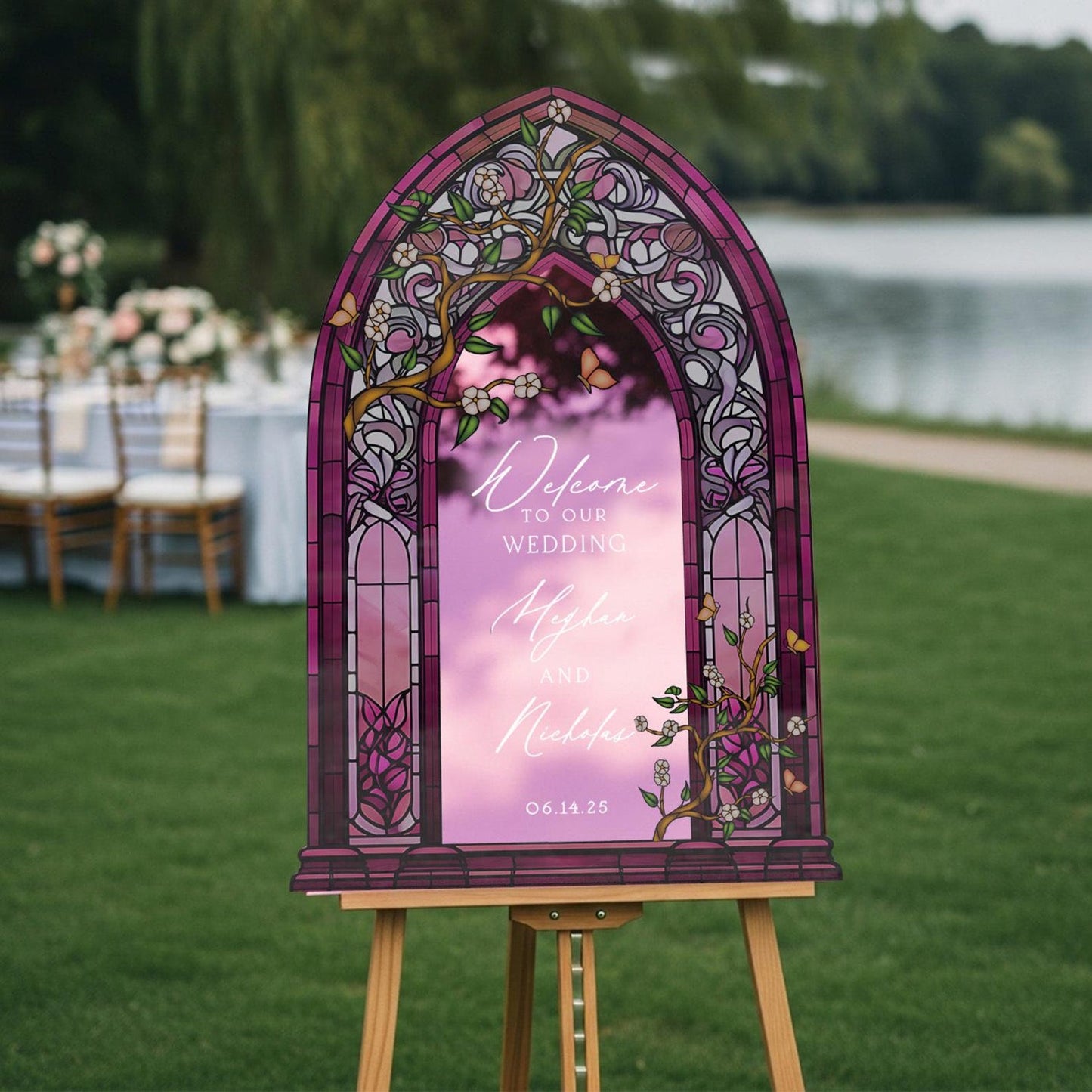 Wedding Welcome Sign, Custom Acrylic Wedding Sign, Printed Stained Glass Wedding Entrance Sign