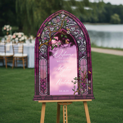 Wedding Welcome Sign, Custom Acrylic Wedding Sign, Printed Stained Glass Wedding Entrance Sign