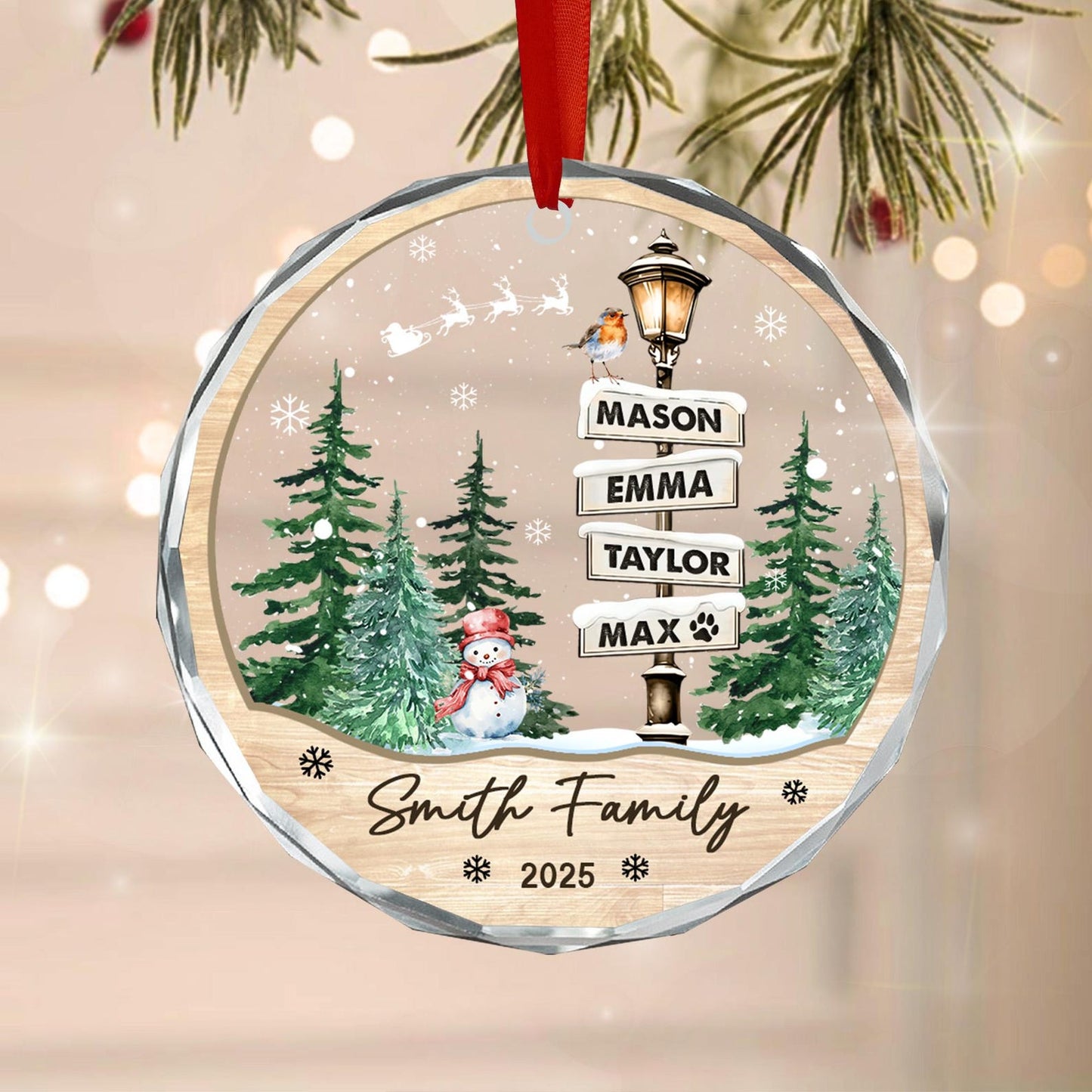Family Names Christmas Ornament 2026, Personalized Family With Pets Ornaments