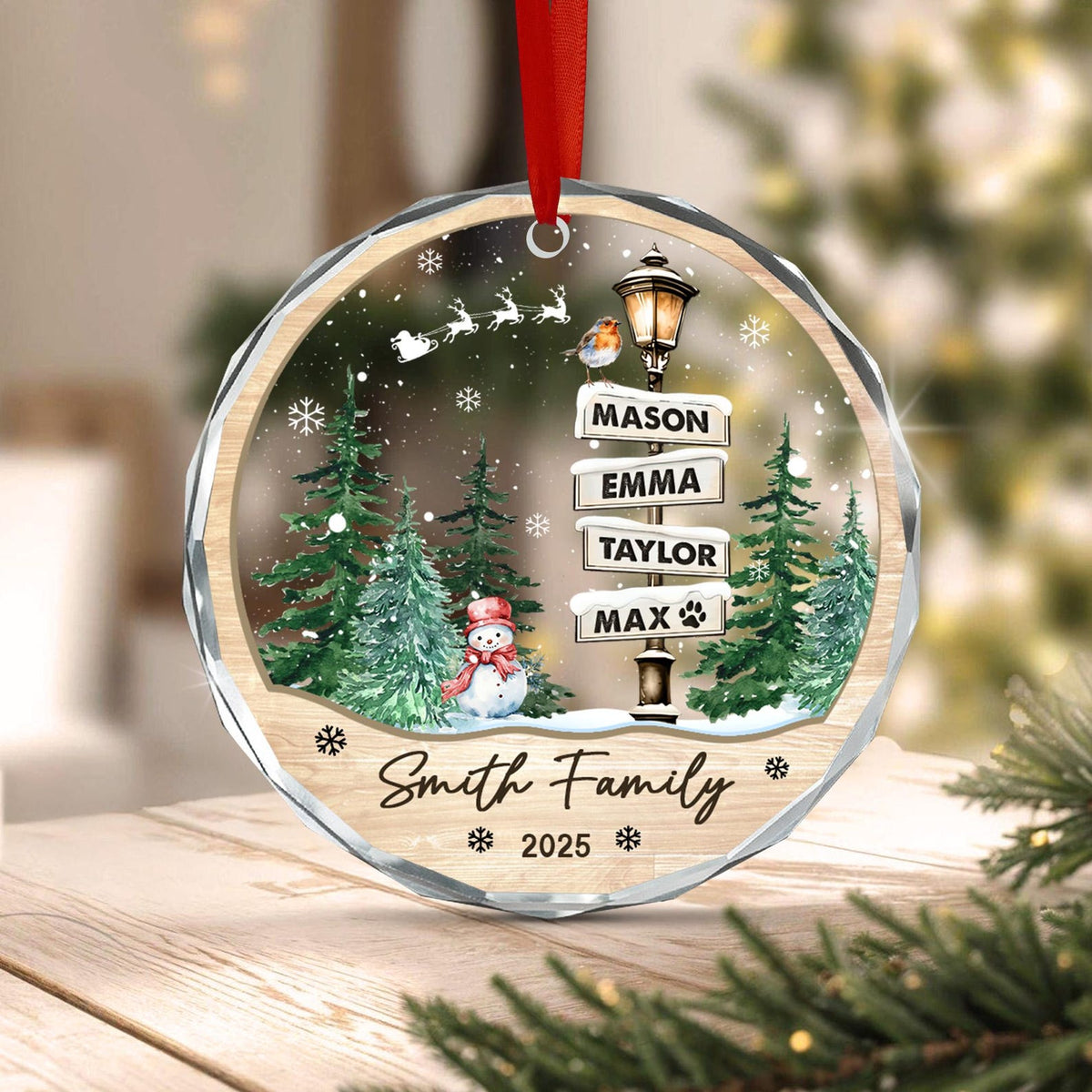 Family Names Christmas Ornament 2026, Personalized Family With Pets Ornaments