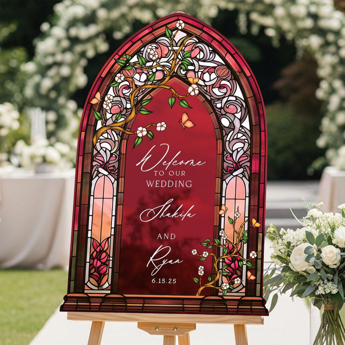 Wedding Welcome Sign, Custom Acrylic Wedding Sign, Printed Stained Glass Wedding Entrance Sign