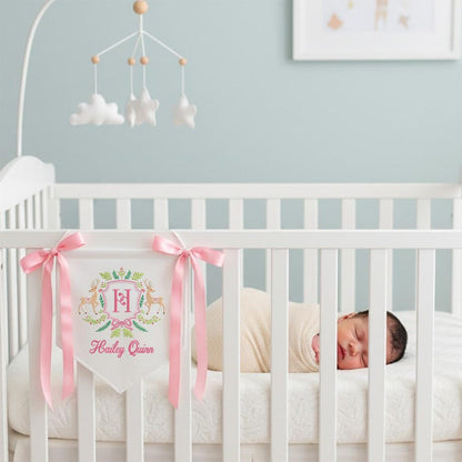 Custom Baby Banner  Welcome Baby , Baby Shower Wreath